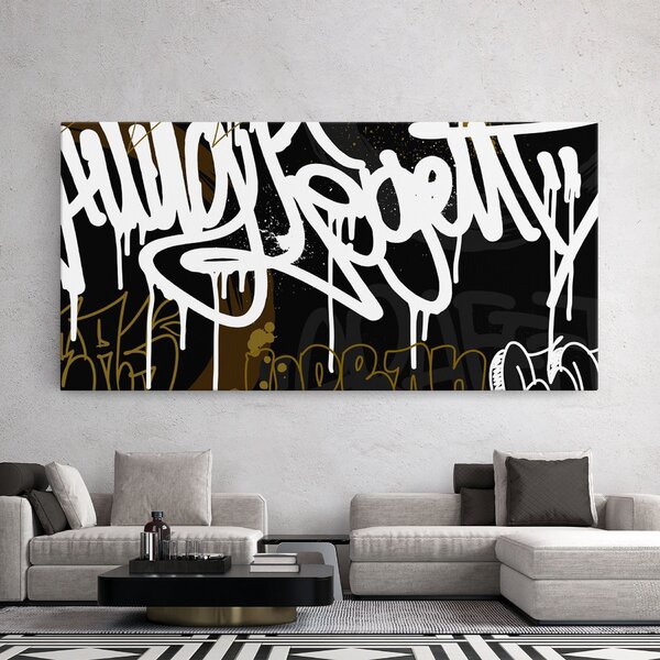 Tablou Canvas, 40x80cm, Dormitor si Living, Moderne, Graffiti, White Brown Graffiti