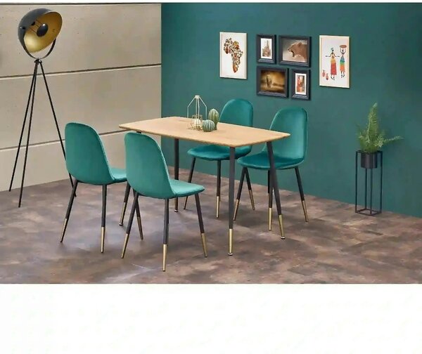 Scaun tapitat K379, verde/negru, stofa catifelata/metal, 45x48x88 cm