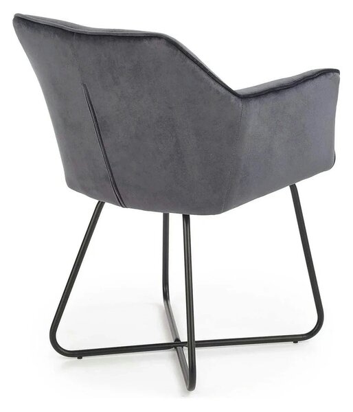 Scaun tapitat K377, gri inchis/negru, stofa catifelata/metal, 60x62x81