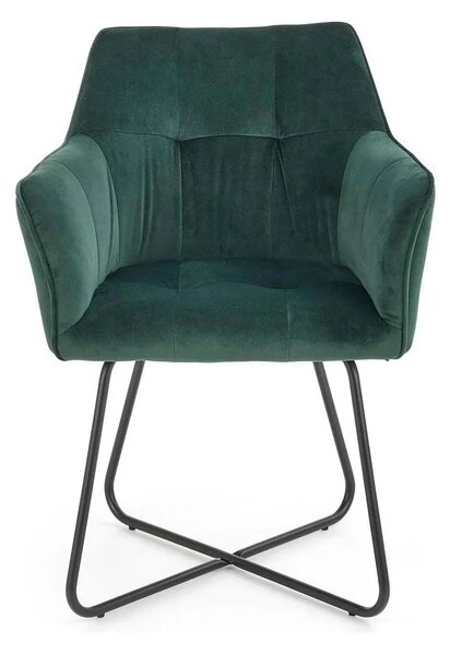Scaun tapitat K377, verde inchis/negru, stofa catifelata/metal, 60x62x