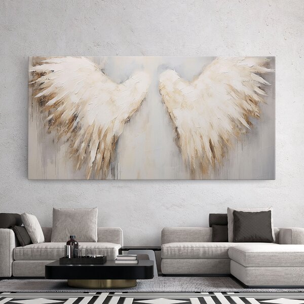Tablou Canvas, 40x80cm, Dormitor si Living, Moderne, Textura de pictura, Cream White Wings