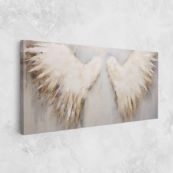 Tablou Canvas, 40x80cm, Dormitor si Living, Moderne, Textura de pictura, Cream White Wings