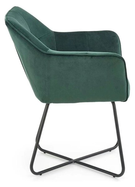 Scaun tapitat K377, verde inchis/negru, stofa catifelata/metal, 60x62x