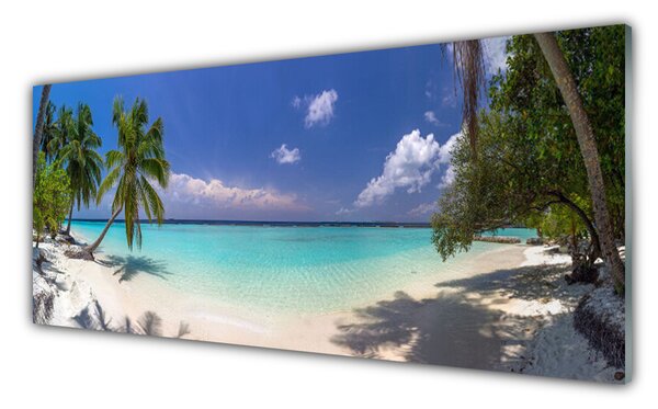Panou sticla bucatarie Marea Palm Beach Copaci Peisaj Alb Albastru Verde Maro
