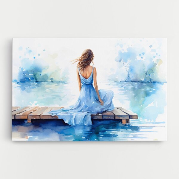 Tablou Canvas, 20x30cm, Dormitor si Living, Moderne, Textura de pictura, Lake Blue Woman