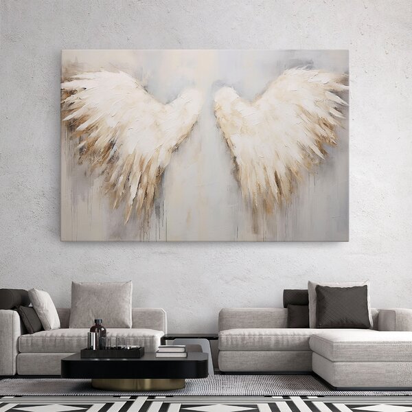 Tablou Canvas, 20x30cm, Dormitor si Living, Moderne, Textura de pictura, Cream White Wings