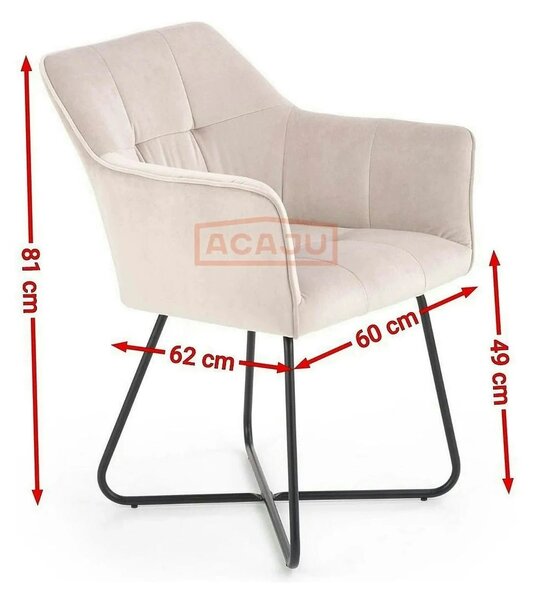 Scaun tapitat K377, bej/negru, stofa catifelata/metal, 60x62x81 cm