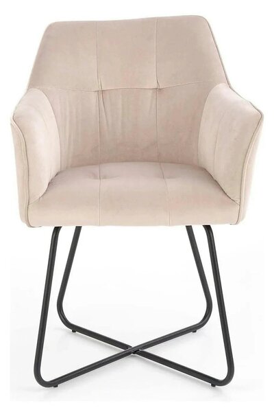 Scaun tapitat K377, bej/negru, stofa catifelata/metal, 60x62x81 cm