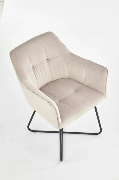 Scaun tapitat K377, bej/negru, stofa catifelata/metal, 60x62x81 cm