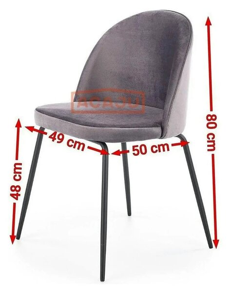 Scaun K314 gri inchis/negru, stofa catifelata/metal, 49x50x80 cm