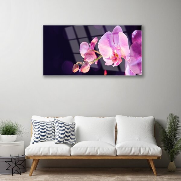 Tablou pe sticla Flori Floral Roz Violet