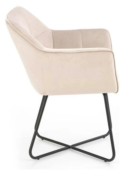 Scaun tapitat K377, bej/negru, stofa catifelata/metal, 60x62x81 cm