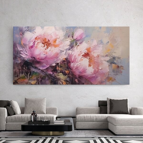 Tablou Canvas, 40x80cm, Dormitor si Living, Moderne, Textura de pictura, Peony Art