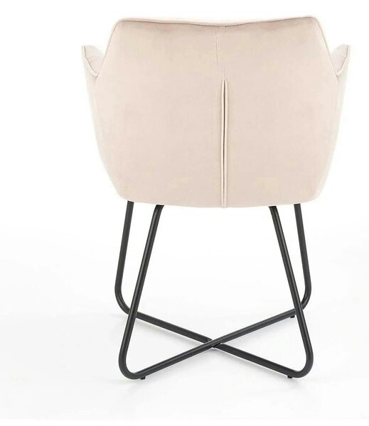 Scaun tapitat K377, bej/negru, stofa catifelata/metal, 60x62x81 cm