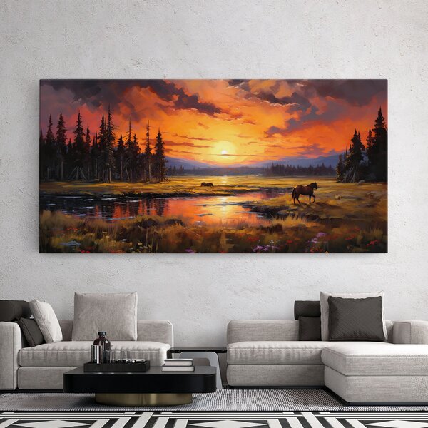 Tablou Canvas, 40x80cm, Dormitor si Living, Moderne, Textura de pictura, Wild Horses Painting