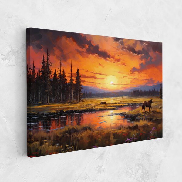 Tablou Canvas, 20x30cm, Dormitor si Living, Moderne, Textura de pictura, Wild Horses Painting