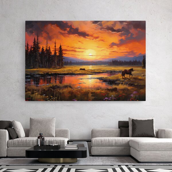 Tablou Canvas, 20x30cm, Dormitor si Living, Moderne, Textura de pictura, Wild Horses Painting