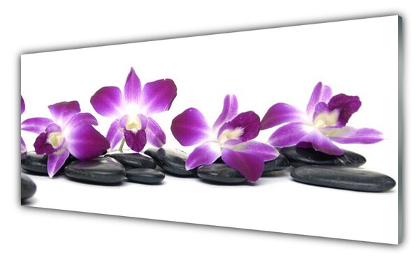 Tablou pe sticla Pietrele de flori Arta Roz Alb Gri