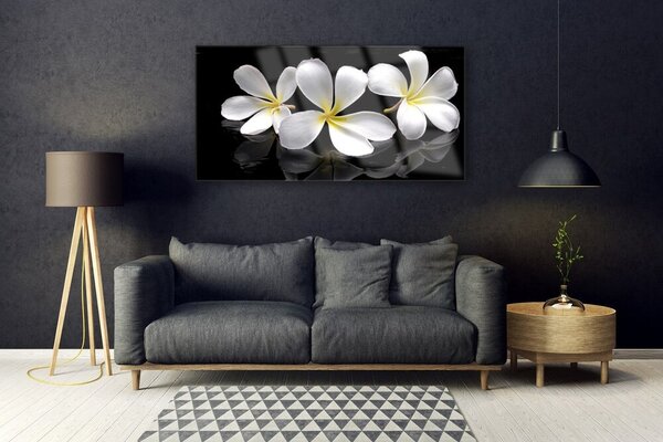 Tablou pe sticla Flori Floral Alb Negru