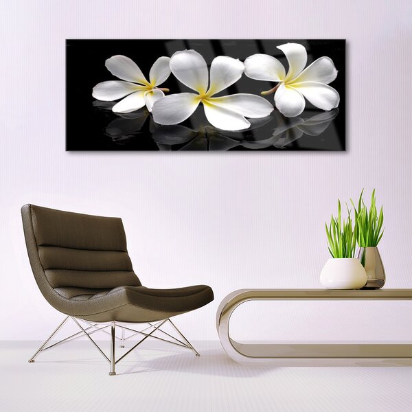 Tablou pe sticla Flori Floral Alb Negru