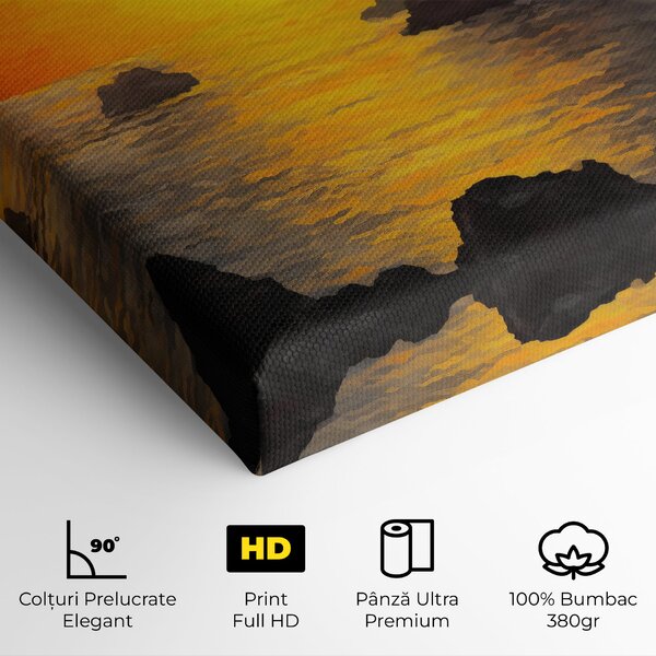 Tablou Canvas, 20x30cm, Dormitor si Living, Peisaje, Apus de soare, Mountains Rocks Painting