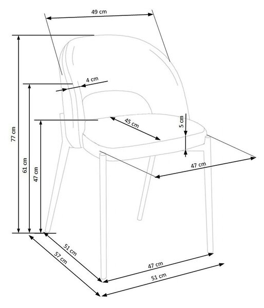 Scaun dining modern K373, bej/negru, stofa clasica/metal, 51x57x77 cm