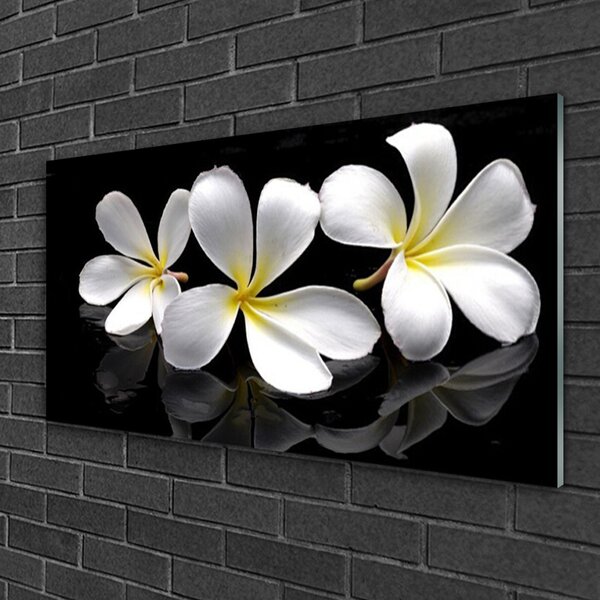 Tablou pe sticla Flori Floral Alb Negru
