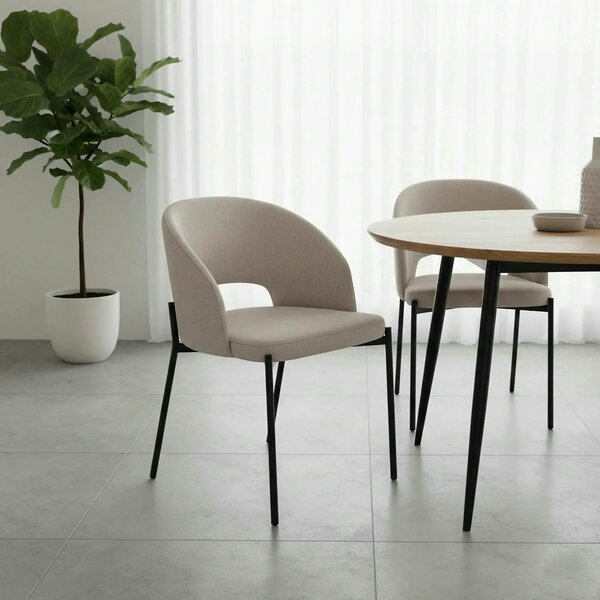 Scaun dining modern K373, bej/negru, stofa clasica/metal, 51x57x77 cm