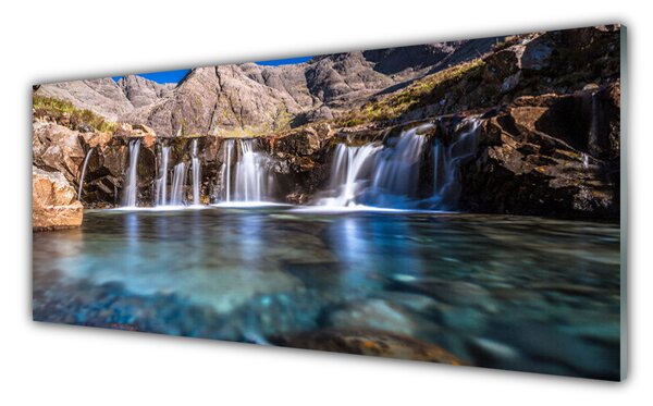 Tablou pe sticla Cascada Natura Albastru Verde Gri
