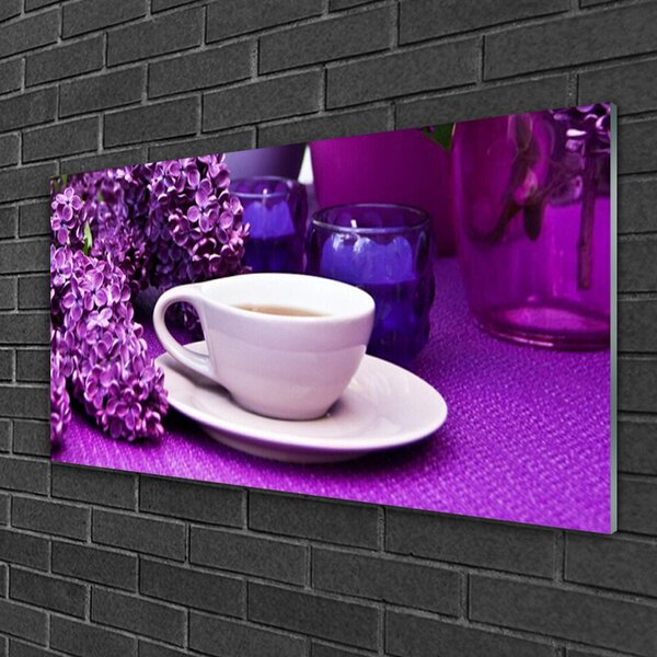 Tablou pe sticla Cupa Flori Floral Alb Roz Violet