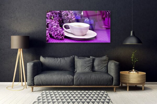 Tablou pe sticla Cupa Flori Floral Alb Roz Violet