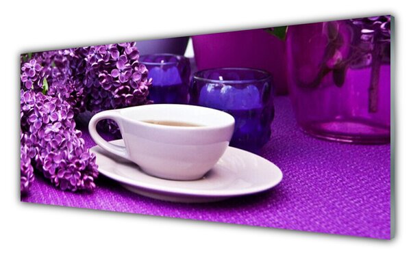 Tablou pe sticla Cupa Flori Floral Alb Roz Violet