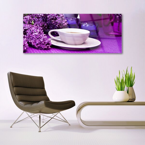 Tablou pe sticla Cupa Flori Floral Alb Roz Violet