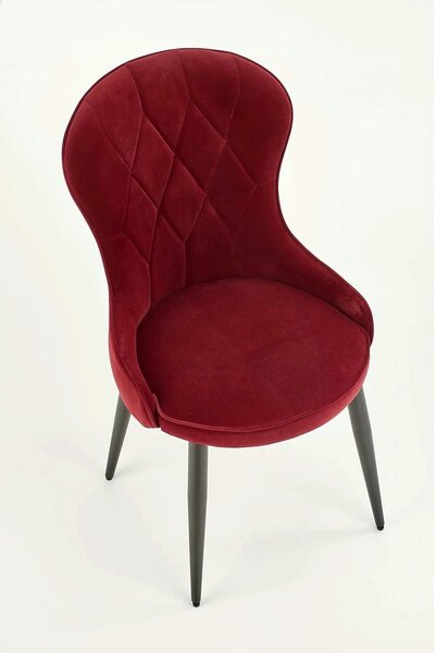 Scaun bucatarie visiniu/negru K366, stofa catifelata/metal, 52x58x92 c
