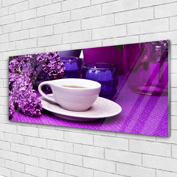 Tablou pe sticla Cupa Flori Floral Alb Roz Violet