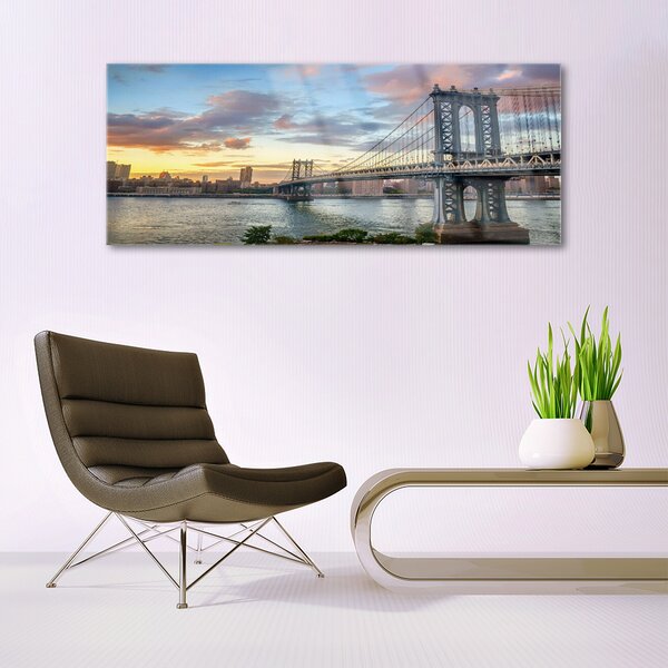 Tablou pe sticla Bridge City Arhitectura Gri Galben