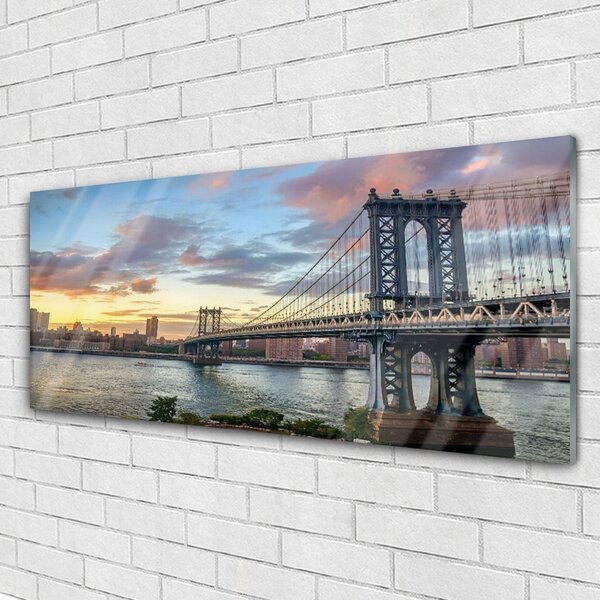 Tablou pe sticla Bridge City Arhitectura Gri Galben