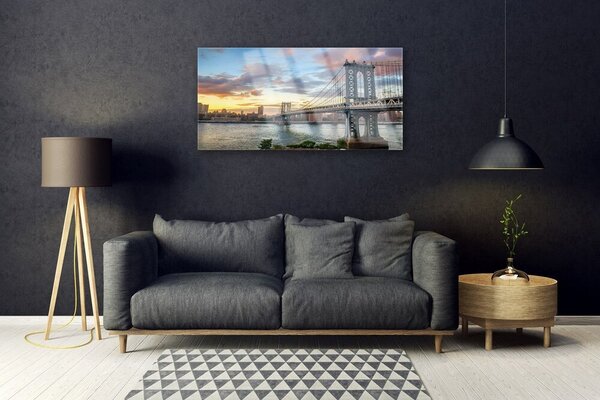 Tablou pe sticla Bridge City Arhitectura Gri Galben