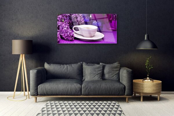 Tablou pe sticla Cupa Flori Floral Alb Roz Violet