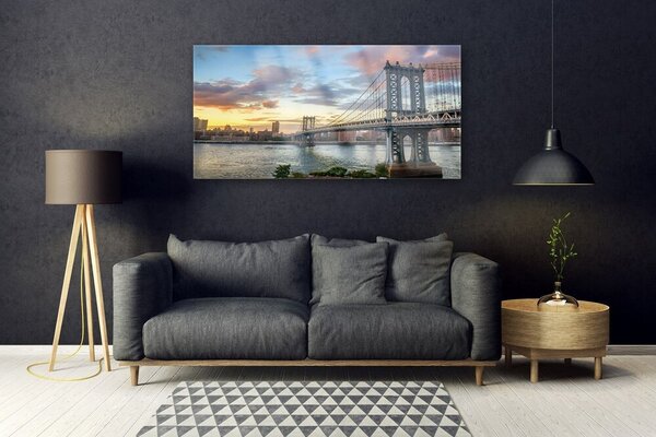 Tablou pe sticla Bridge City Arhitectura Gri Galben