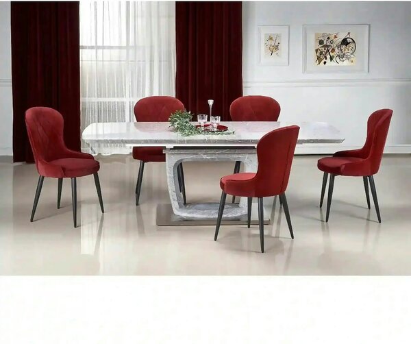 Scaun bucatarie visiniu/negru K366, stofa catifelata/metal, 52x58x92 c