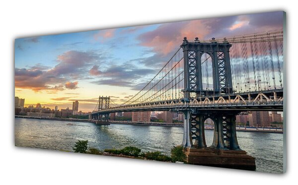 Tablou pe sticla Bridge City Arhitectura Gri Galben