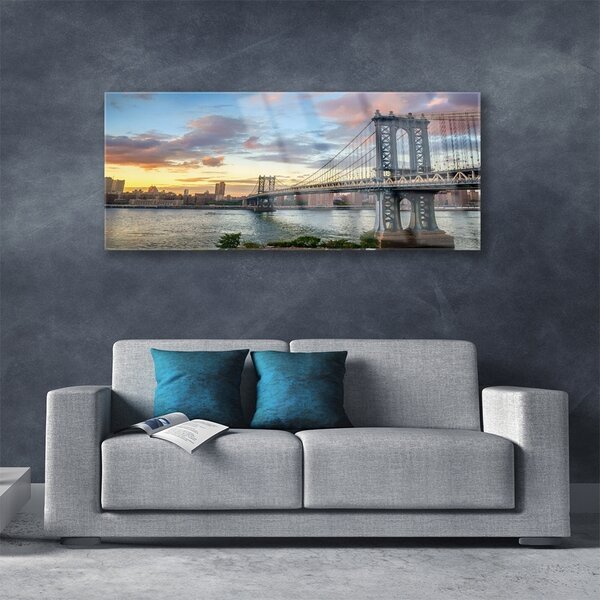 Tablou pe sticla Bridge City Arhitectura Gri Galben