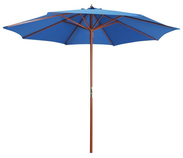 Umbrelă de soare cu stâlp din lemn, albastru, 300 x 258 cm