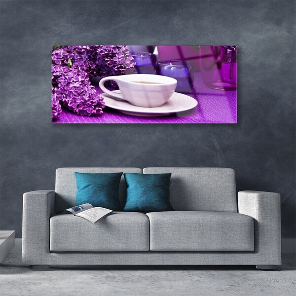Tablou pe sticla Cupa Flori Floral Alb Roz Violet