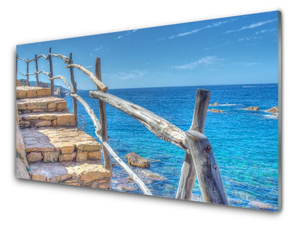 Panou sticla bucatarie Scari Marea Arhitectura Gri Albastru Galben