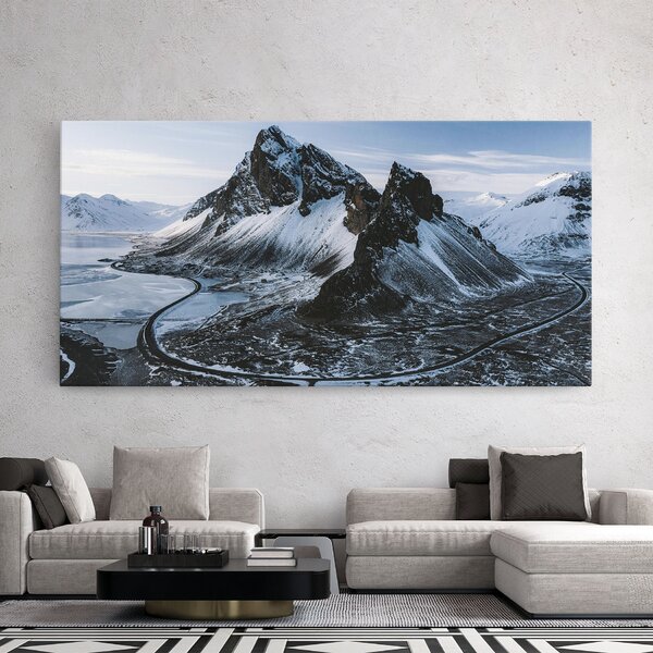 Tablou Canvas, 40x80cm, Dormitor si Living, Peisaje, Munti, Black Snowy Mountain