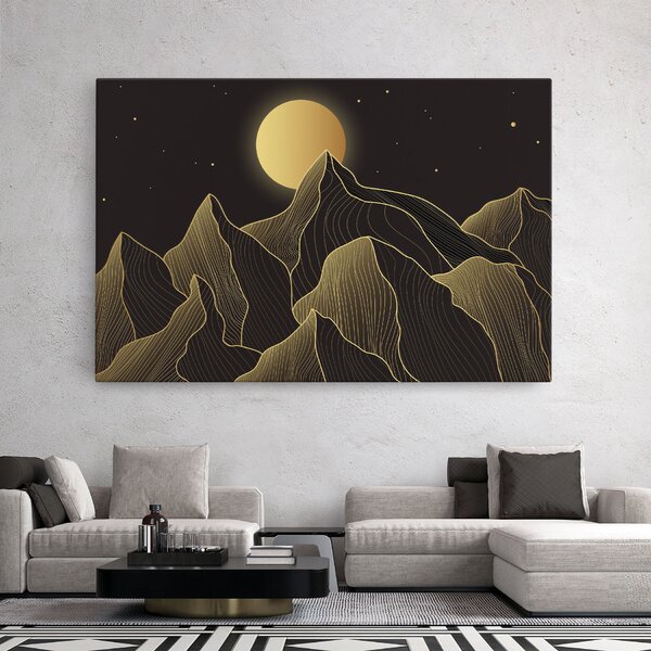 Tablou Canvas, 20x30cm, Dormitor si Living, Peisaje, Munti, Gold Shiny Moon