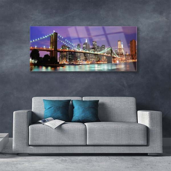 Tablou pe sticla Bridge City Arhitectura Violet Brown