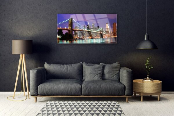 Tablou pe sticla Bridge City Arhitectura Violet Brown